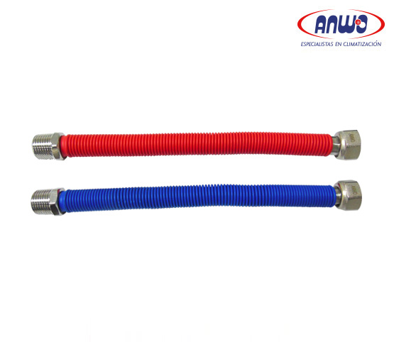  KIT CONEXIÓN FLEXIBLE EXTENSIBLE FM 1/2  25-50CM AC INOX CUBIERTA PVC ROJO -AZ...