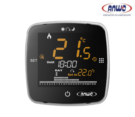 TERMOSTATO AMBIENTAL DE CALEFACCION PROGRAMABLE ANWO ATP- PANTALLA TÁCTIL NEGRO